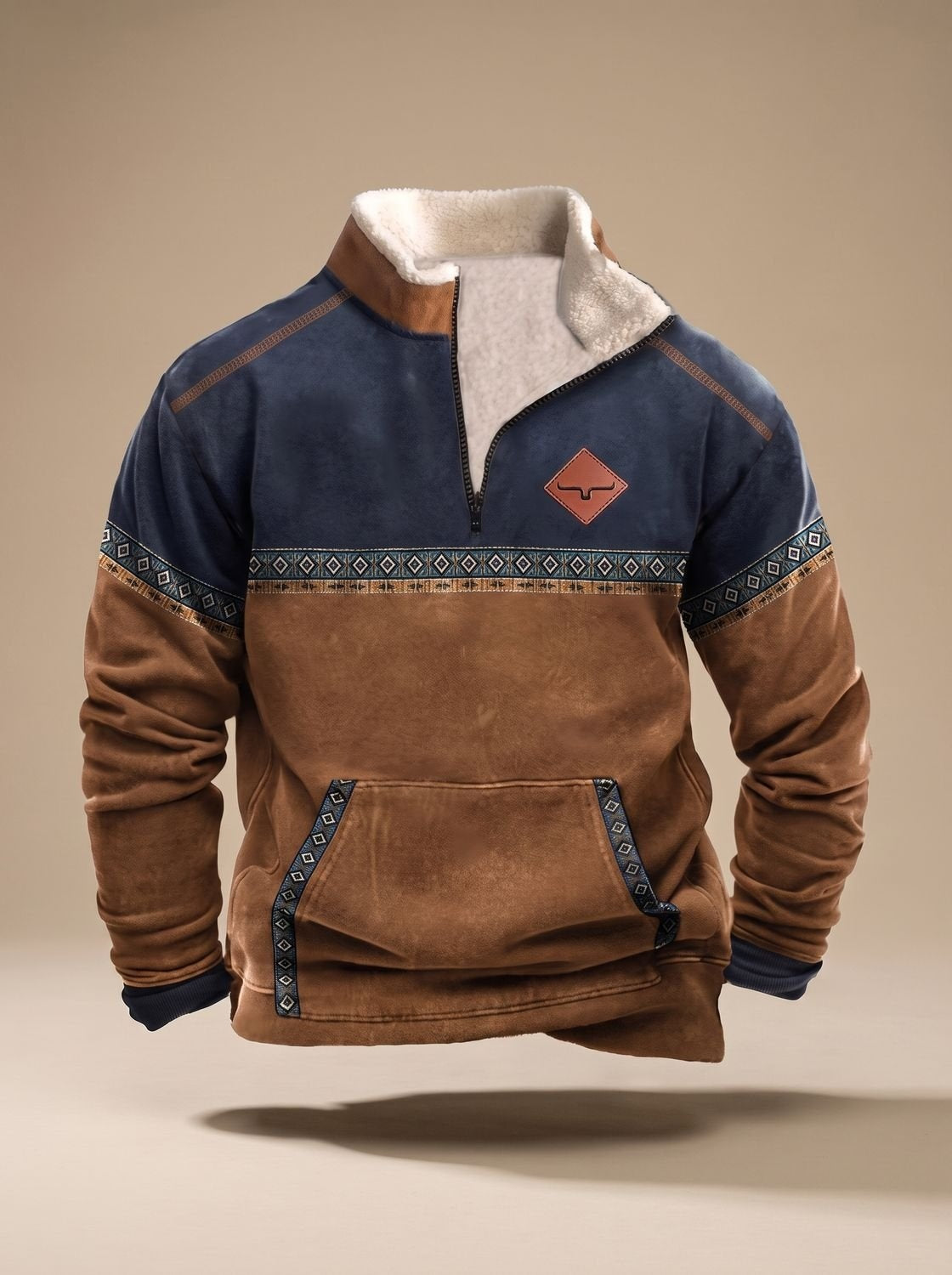 Jonas | Sweatshirt Herren mit Half-Zip, Fleecefutter und Ethno-Muster