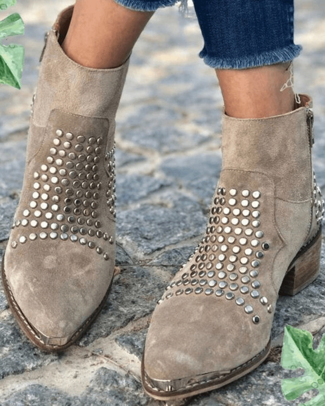 Josephine | Stiefeletten Damen Wildleder Nieten Blockabsatz