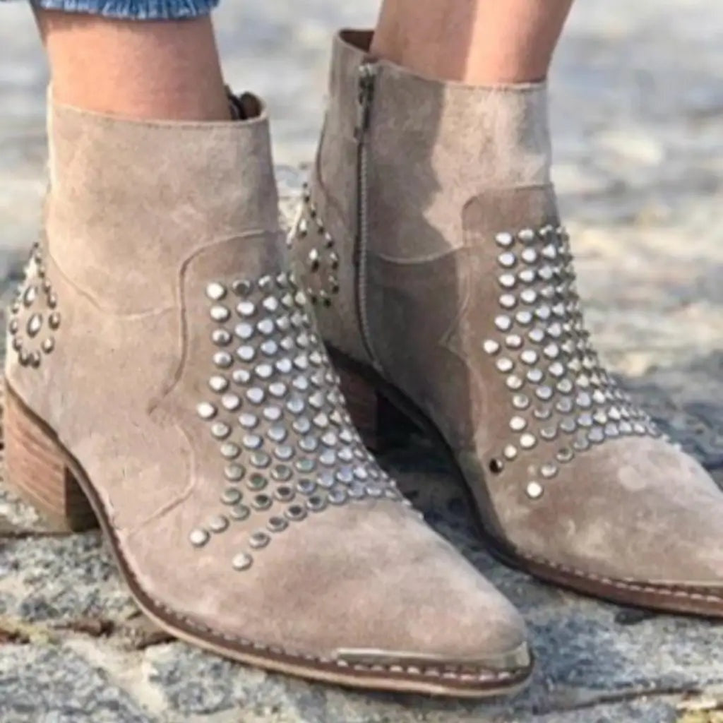 Josephine | Stiefeletten Damen Wildleder Nieten Blockabsatz