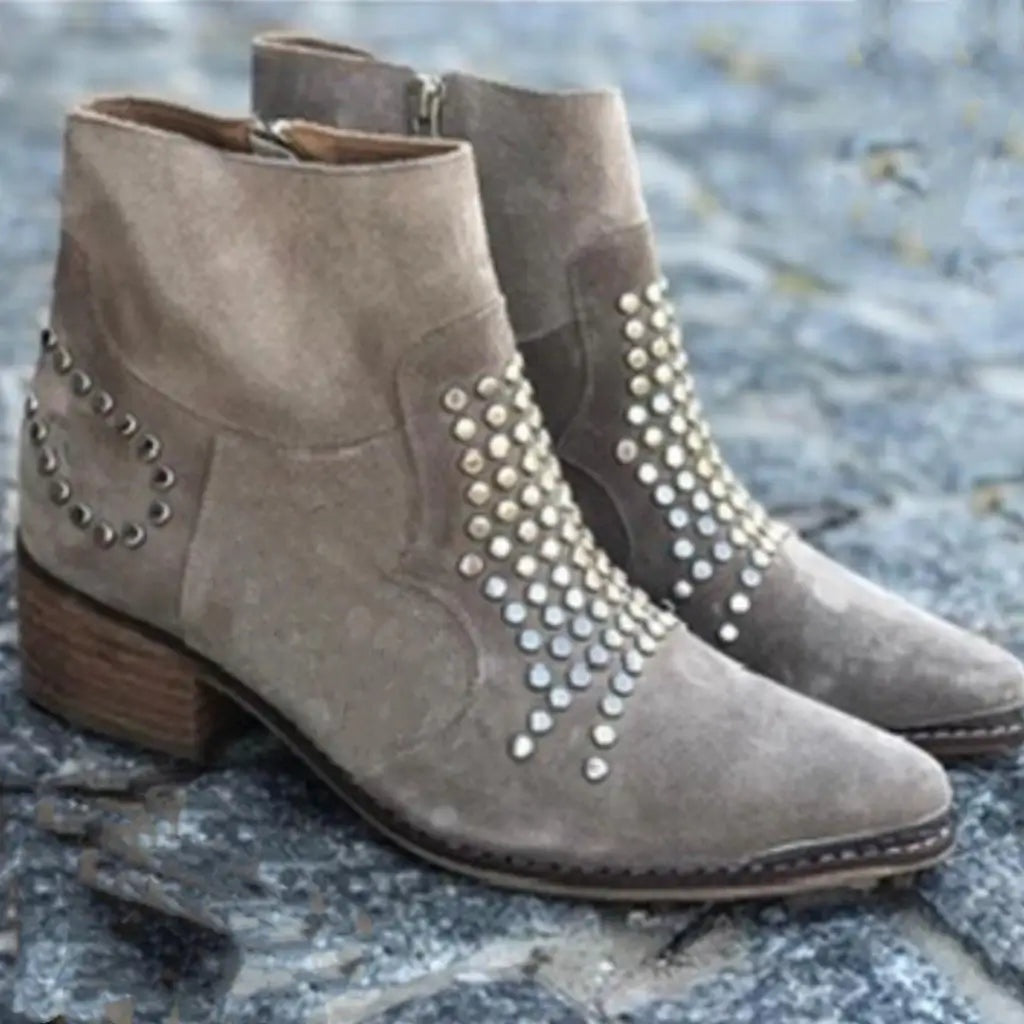 Josephine | Stiefeletten Damen Wildleder Nieten Blockabsatz