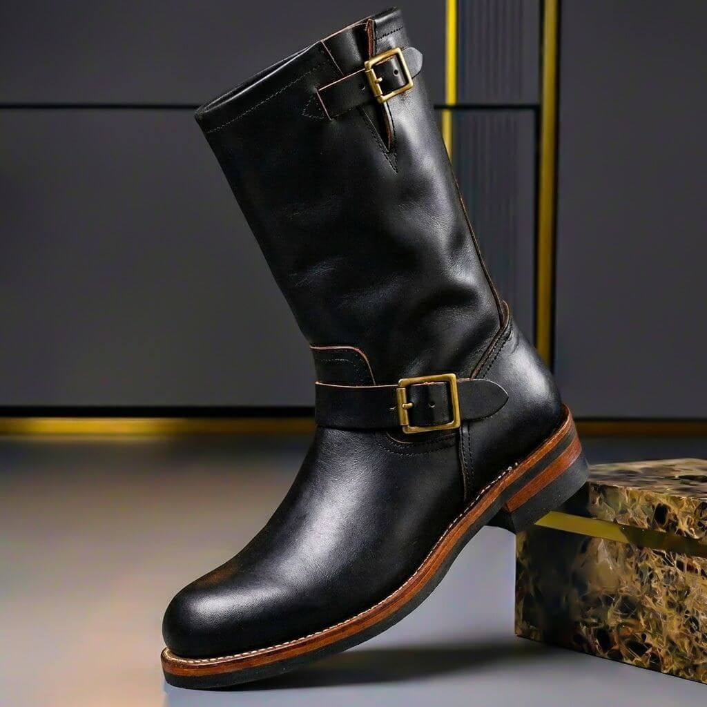 Kaspar | Engineer Stiefel Herren Echtleder Mittelhoher Schaft mit Schnallen