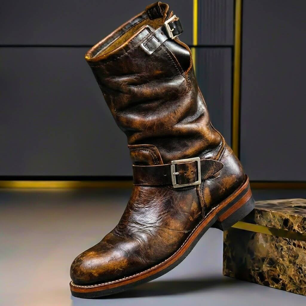 Kaspar | Engineer Stiefel Herren Echtleder Mittelhoher Schaft mit Schnallen
