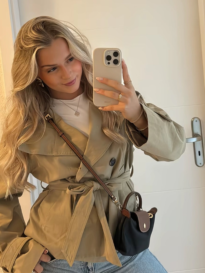 Kathrin | Kurzer Trenchcoat Damen Doppelreihig mit Bindegürtel