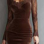 Katja | Samtkleid Damen Elegant Spitzenärmel Midi