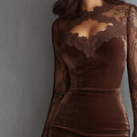 Katja | Samtkleid Damen Elegant Spitzenärmel Midi