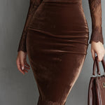 Katja | Samtkleid Damen Elegant Spitzenärmel Midi