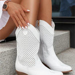 Leonie | Botas Camperas Damen Perforiert Blockabsatz