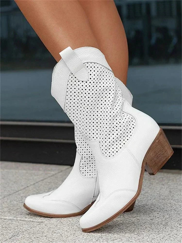 Leonie | Botas Camperas Damen Perforiert Blockabsatz