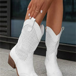 Leonie | Botas Camperas Damen Perforiert Blockabsatz