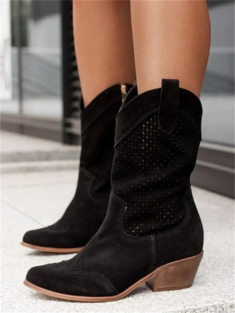 Leonie | Botas Camperas Damen Perforiert Blockabsatz