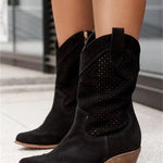 Leonie | Botas Camperas Damen Perforiert Blockabsatz