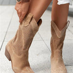 Leonie | Botas Camperas Damen Perforiert Blockabsatz