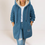 Leonie | Fleecejacke Damen Teddyfleece Lang mit Kapuze und Reissverschluss