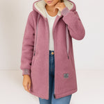 Leonie | Fleecejacke Damen Teddyfleece Lang mit Kapuze und Reissverschluss