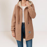 Leonie | Fleecejacke Damen Teddyfleece Lang mit Kapuze und Reissverschluss