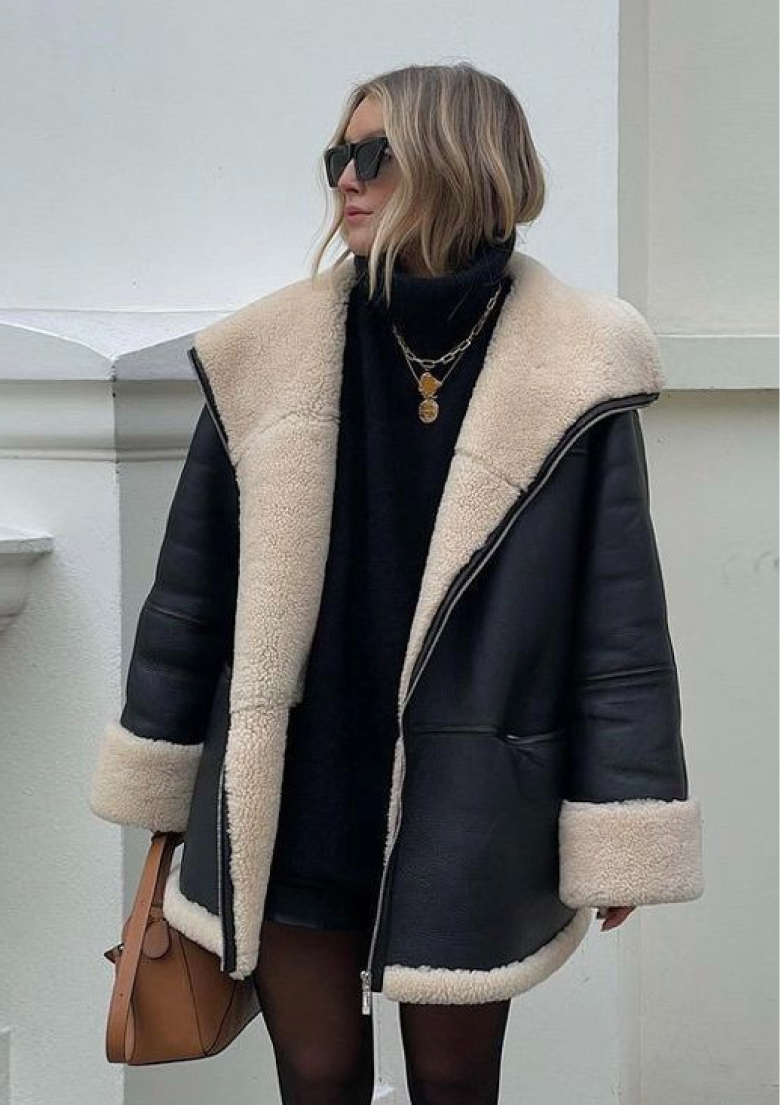 Leonie | Lammfelljacke Damen Oversize Kunstleder Teddy-Fell
