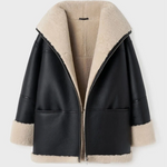Leonie | Lammfelljacke Damen Oversize Kunstleder Teddy-Fell