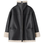 Leonie | Lammfelljacke Damen Oversize Kunstleder Teddy-Fell
