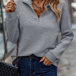 Leonie | Pullover Damen Half-Zip Strickstruktur Langarm