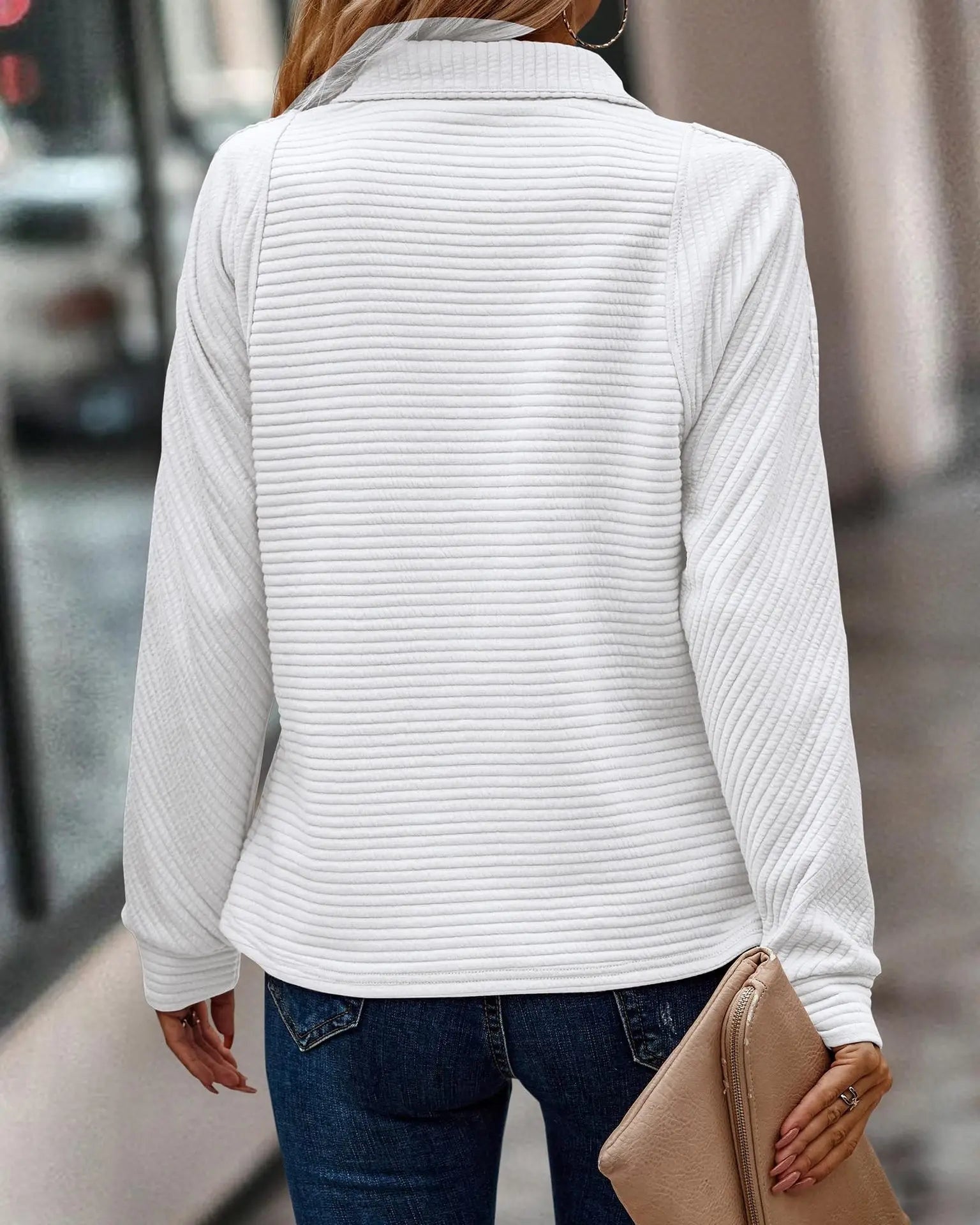 Leonie | Pullover Damen Half-Zip Strickstruktur Langarm