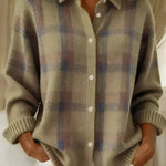 Leonie | Strickjacke Damen Kariert Oversize Knopfleiste
