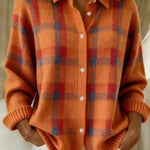Leonie | Strickjacke Damen Kariert Oversize Knopfleiste