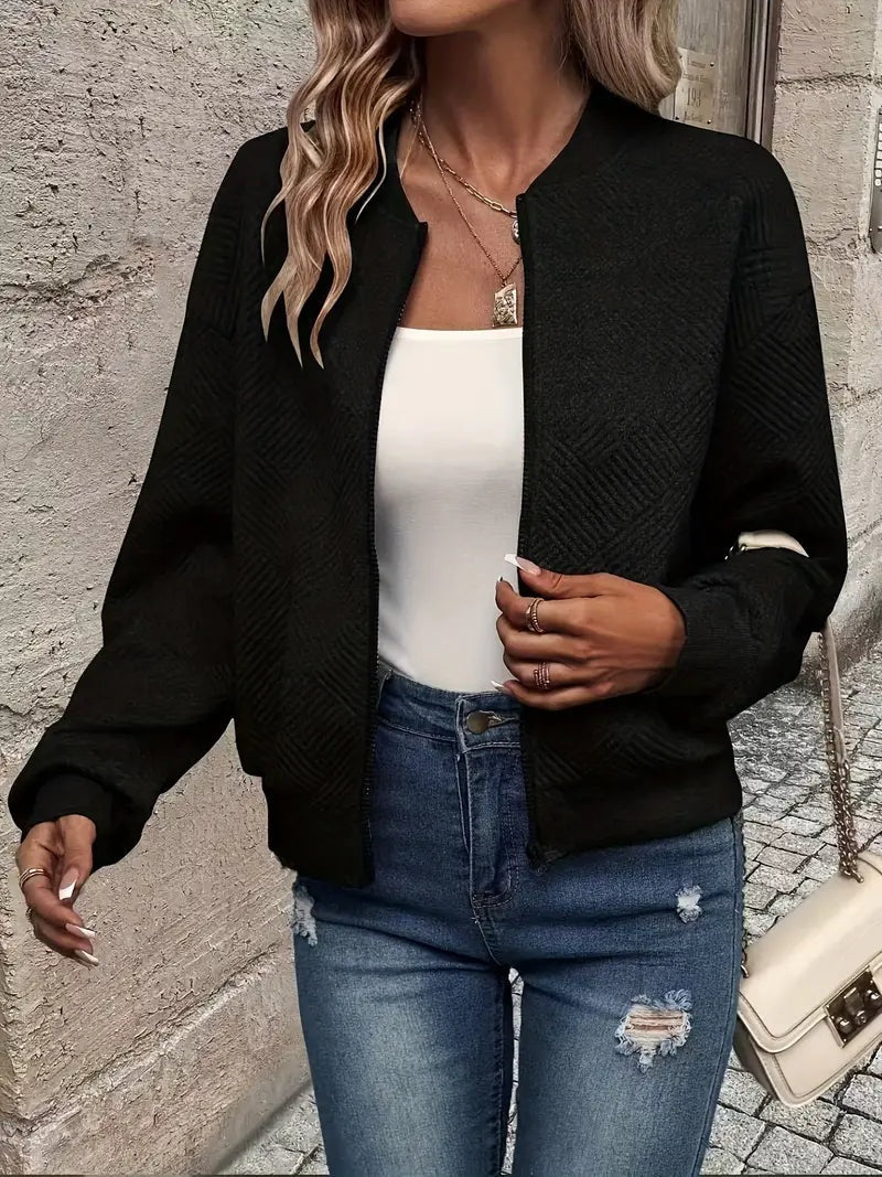 Leonie | Strukturierte Jacke Damen Reissverschluss Kurzjacke