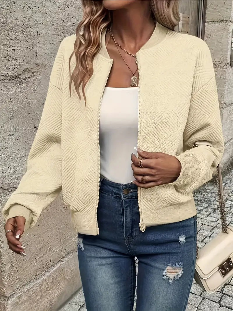 Leonie | Strukturierte Jacke Damen Reissverschluss Kurzjacke