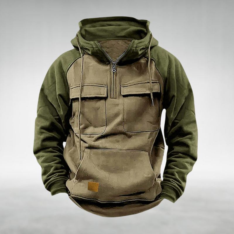 Levin | Hoodie Herren Half-Zip mit Kapuze Tactical
