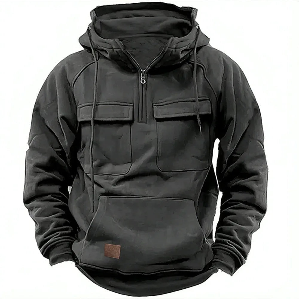 Levin | Hoodie Herren Half-Zip mit Kapuze Tactical