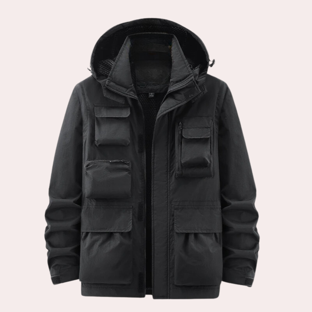 Levin | Regenjacke Herren mit Kapuze Multitaschen Anorak