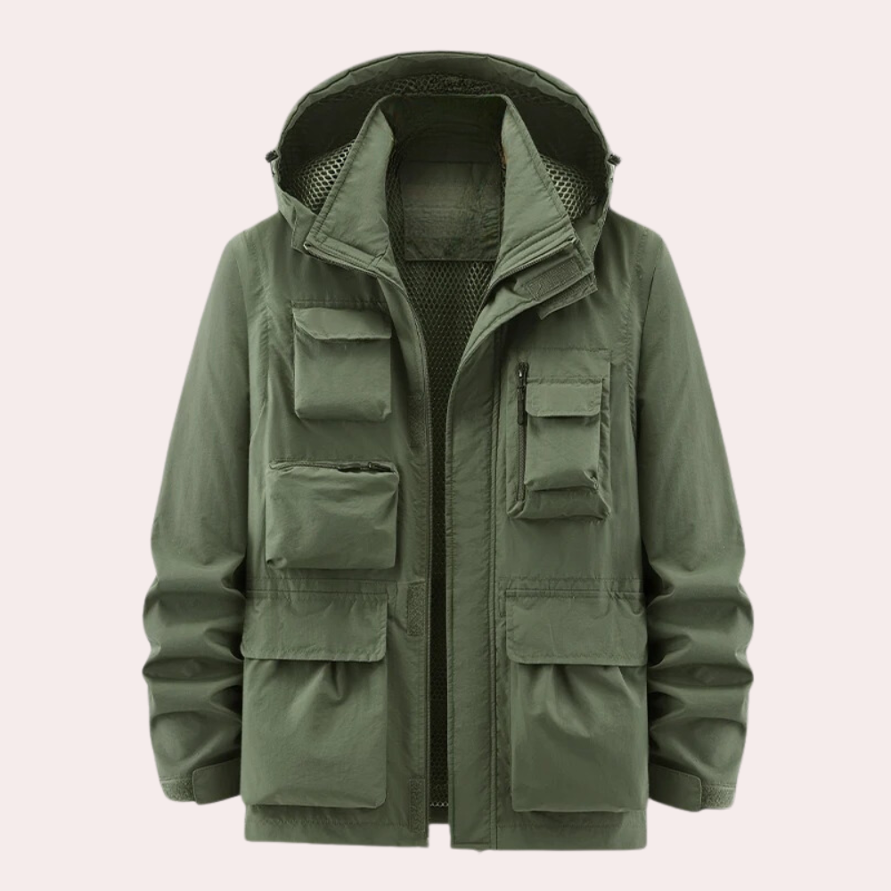 Levin | Regenjacke Herren mit Kapuze Multitaschen Anorak