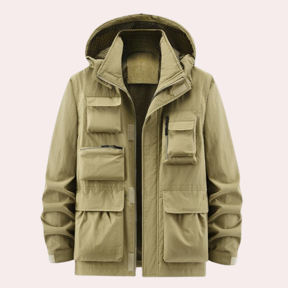 Levin | Regenjacke Herren mit Kapuze Multitaschen Anorak