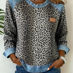 Levin | Sweatshirt mit Denim-Kontrastpaneelen Herren Leopardenmuster Rundhals