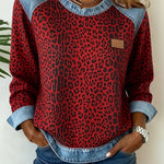 Levin | Sweatshirt mit Denim-Kontrastpaneelen Herren Leopardenmuster Rundhals