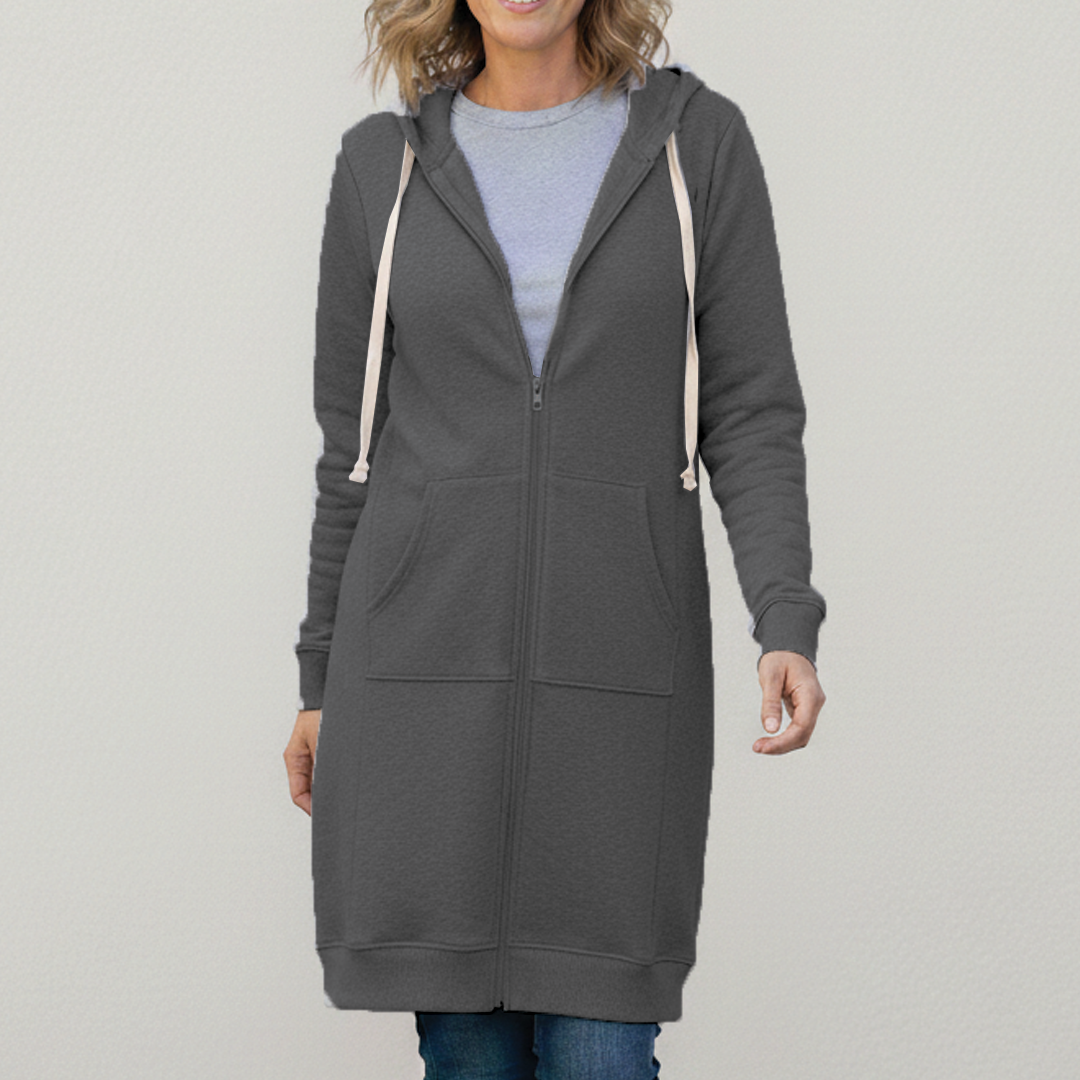 Liselotte | Langer Hoodie Damen mit Reißverschluss und Kapuze