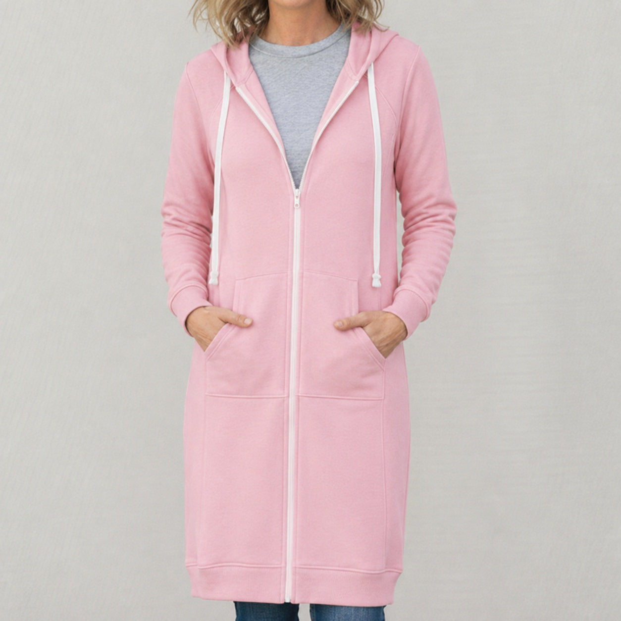 Liselotte | Langer Hoodie Damen mit Reißverschluss und Kapuze