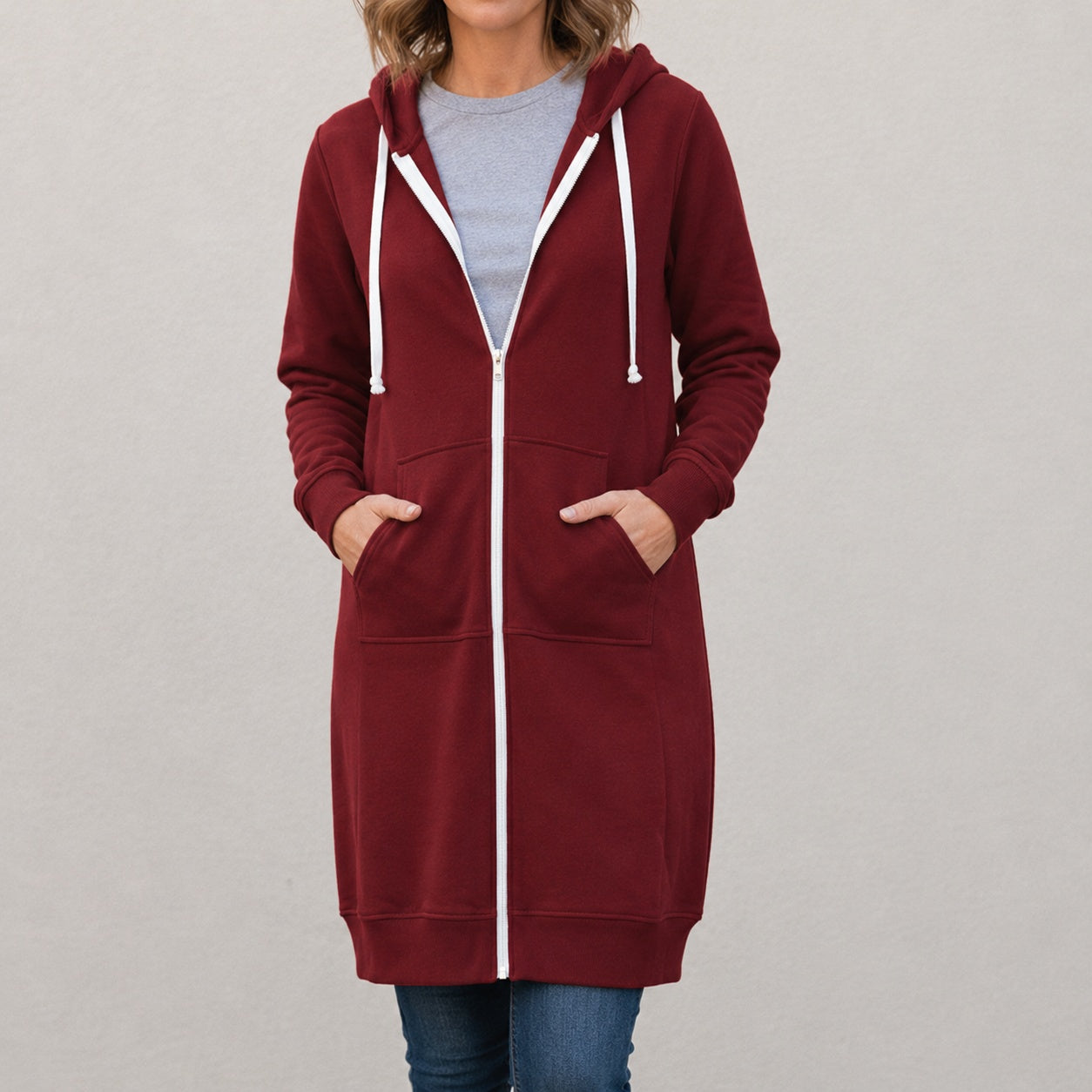 Liselotte | Langer Hoodie Damen mit Reißverschluss und Kapuze