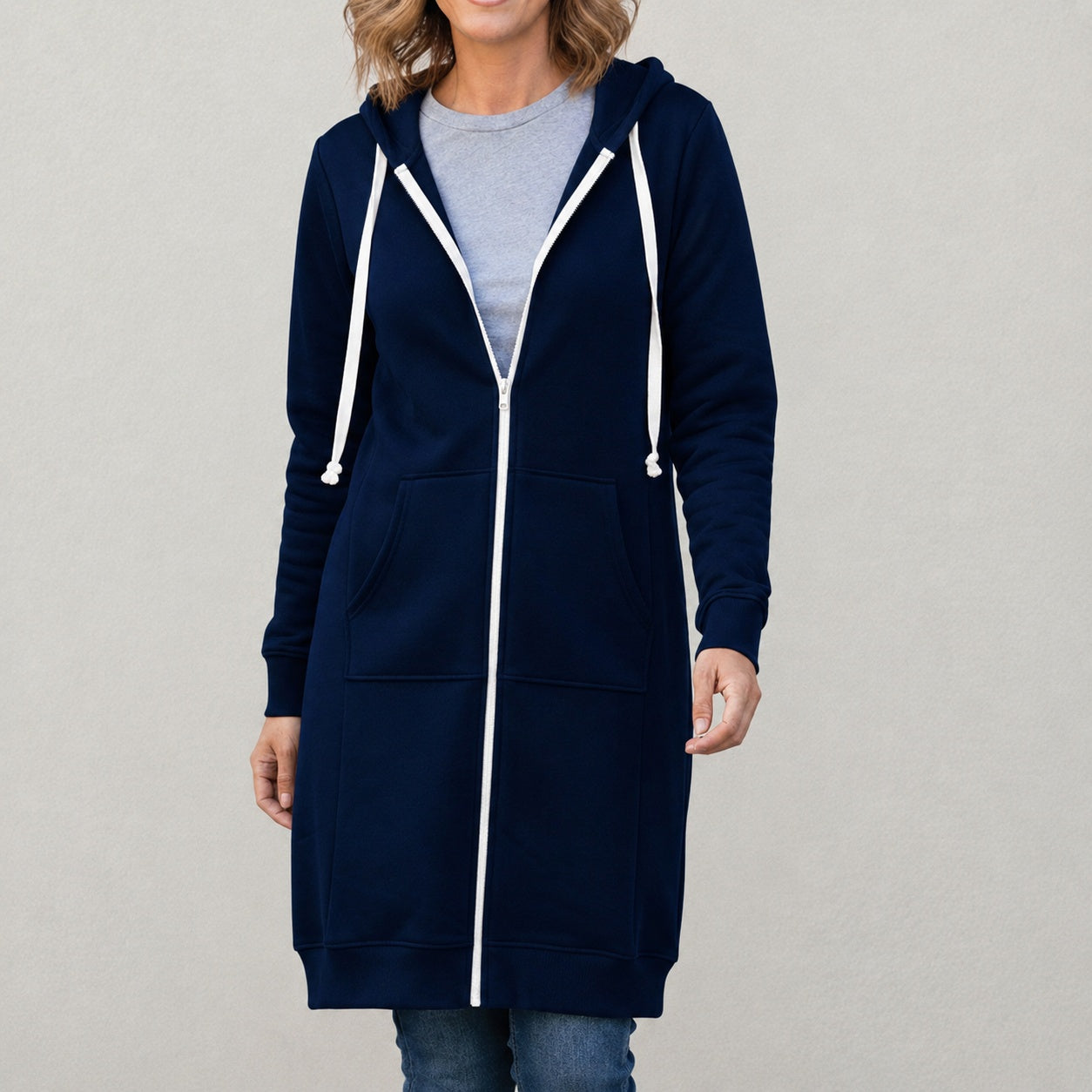 Liselotte | Langer Hoodie Damen mit Reißverschluss und Kapuze