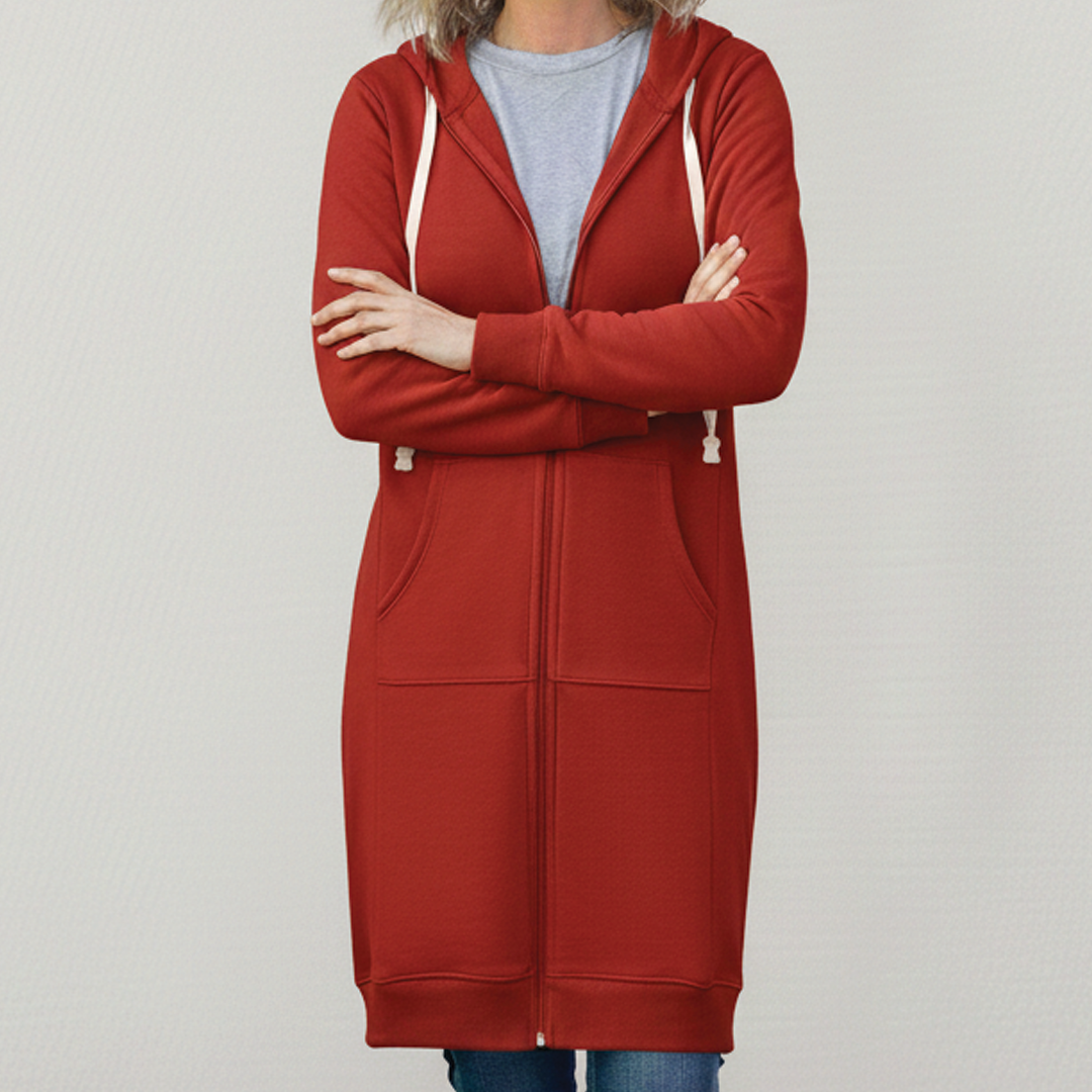 Liselotte | Langer Hoodie Damen mit Reißverschluss und Kapuze