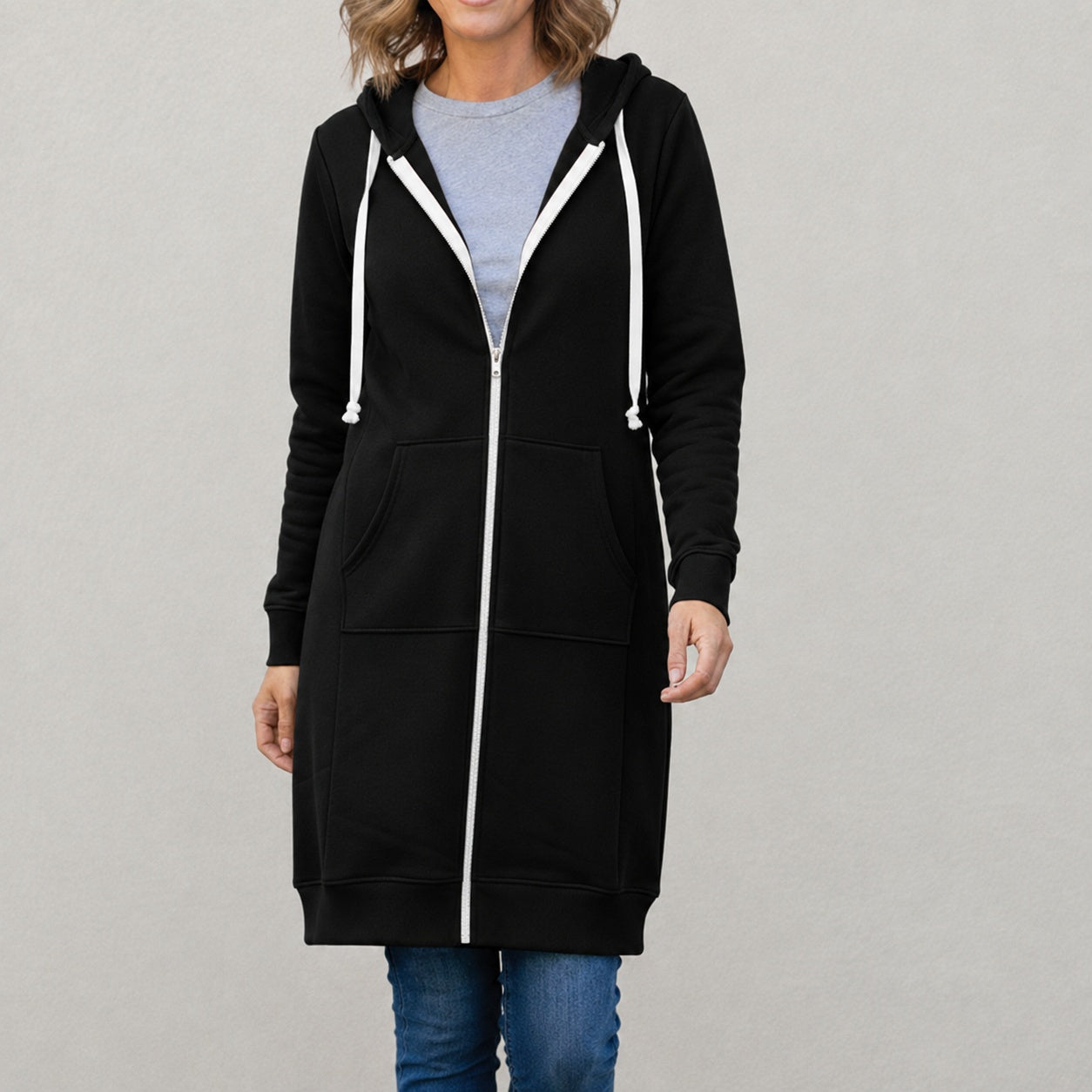 Liselotte | Langer Hoodie Damen mit Reißverschluss und Kapuze