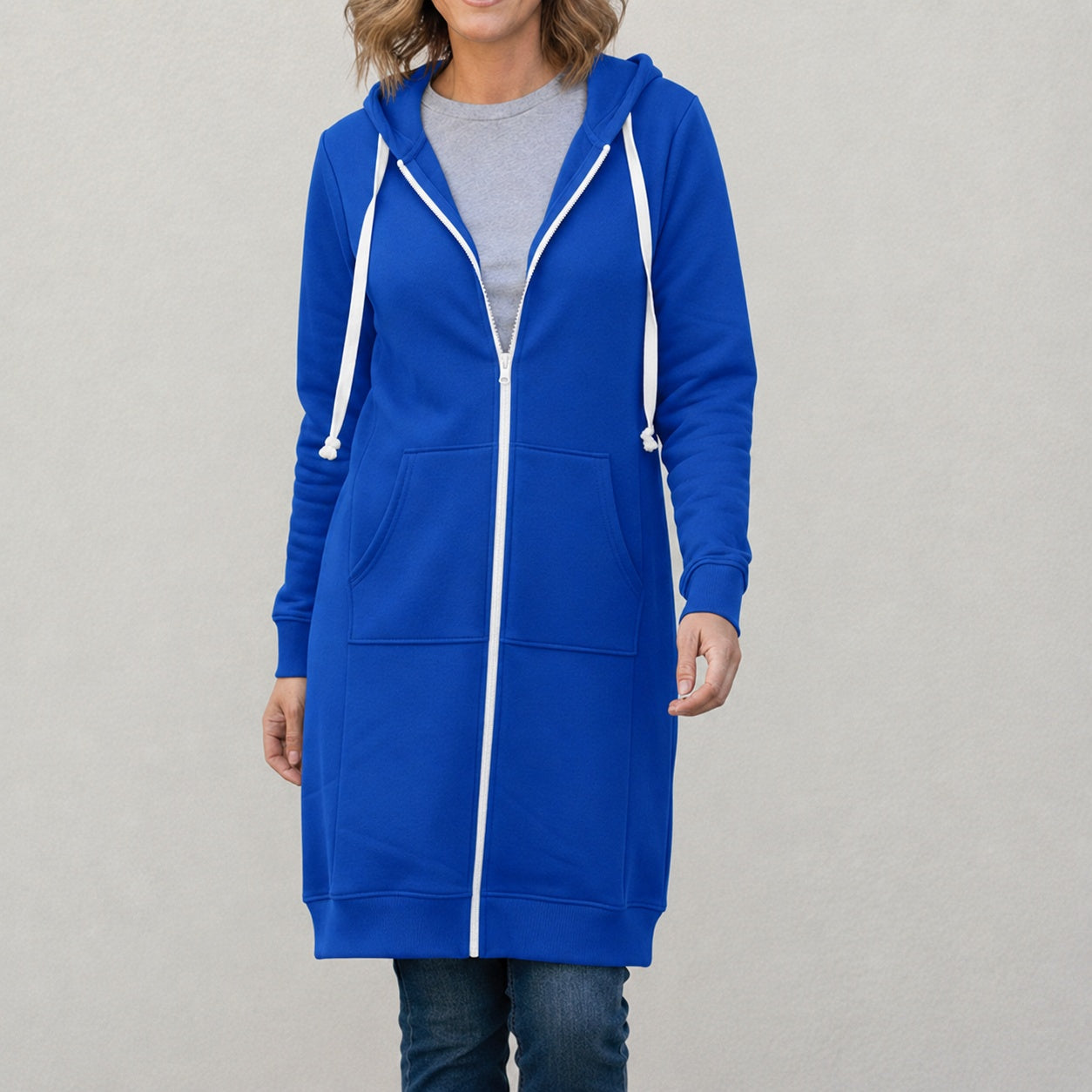 Liselotte | Langer Hoodie Damen mit Reißverschluss und Kapuze