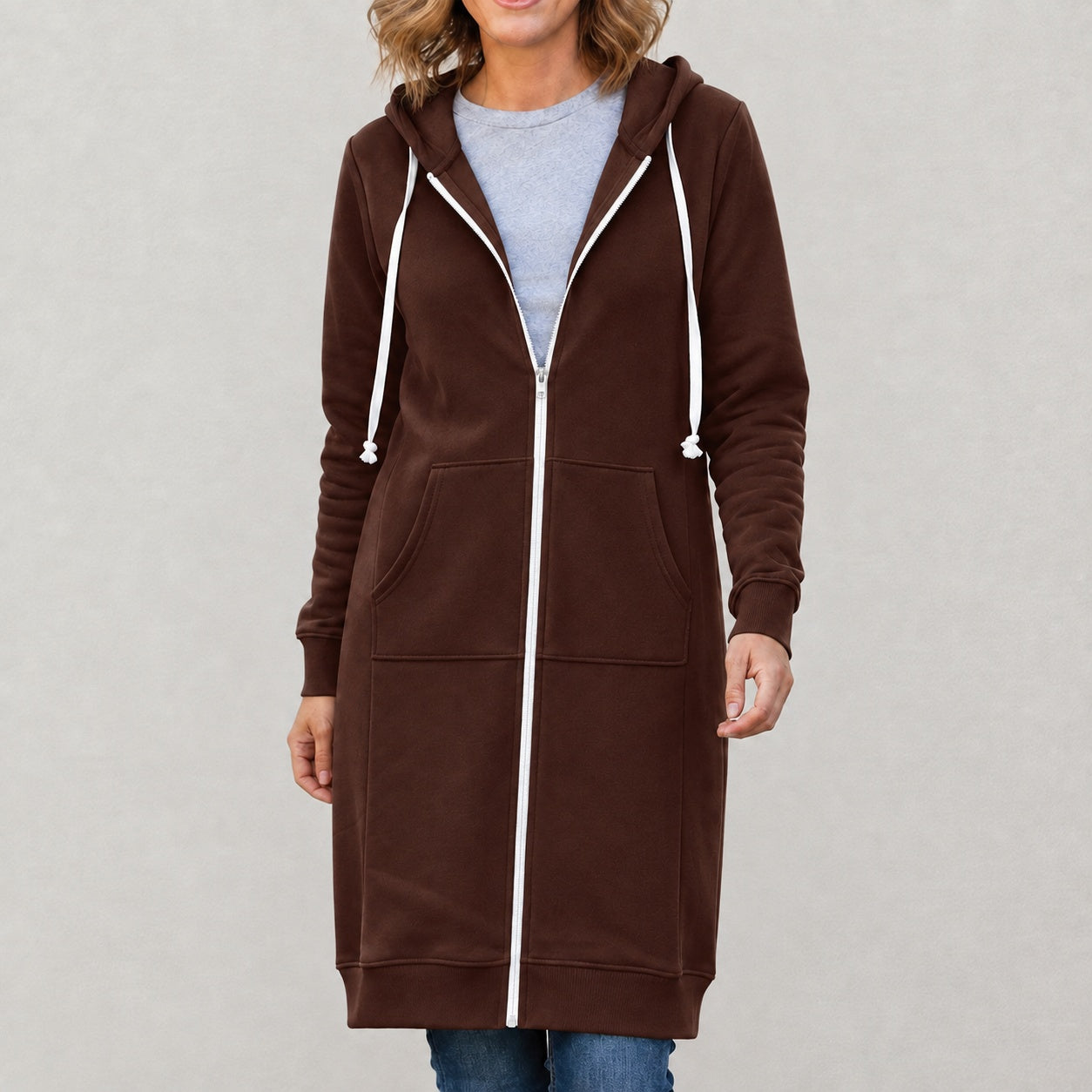 Liselotte | Langer Hoodie Damen mit Reißverschluss und Kapuze