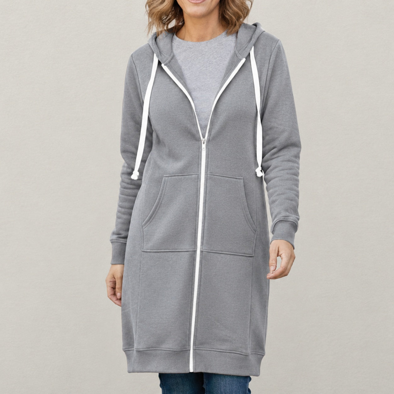 Liselotte | Langer Hoodie Damen mit Reißverschluss und Kapuze