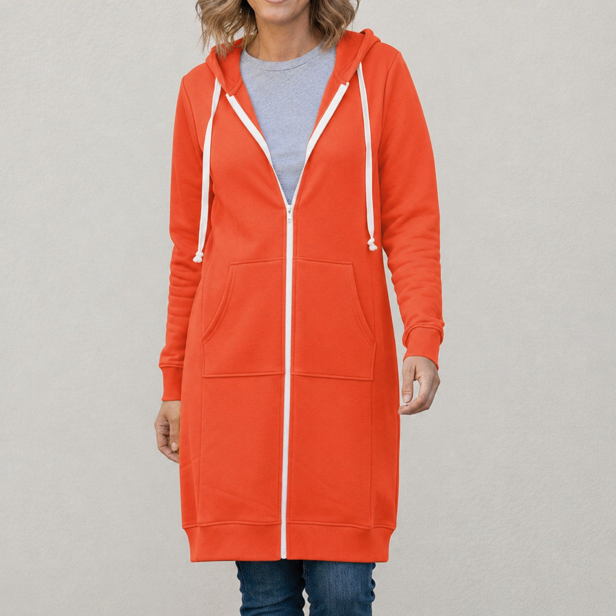 Liselotte | Langer Hoodie Damen mit Reißverschluss und Kapuze