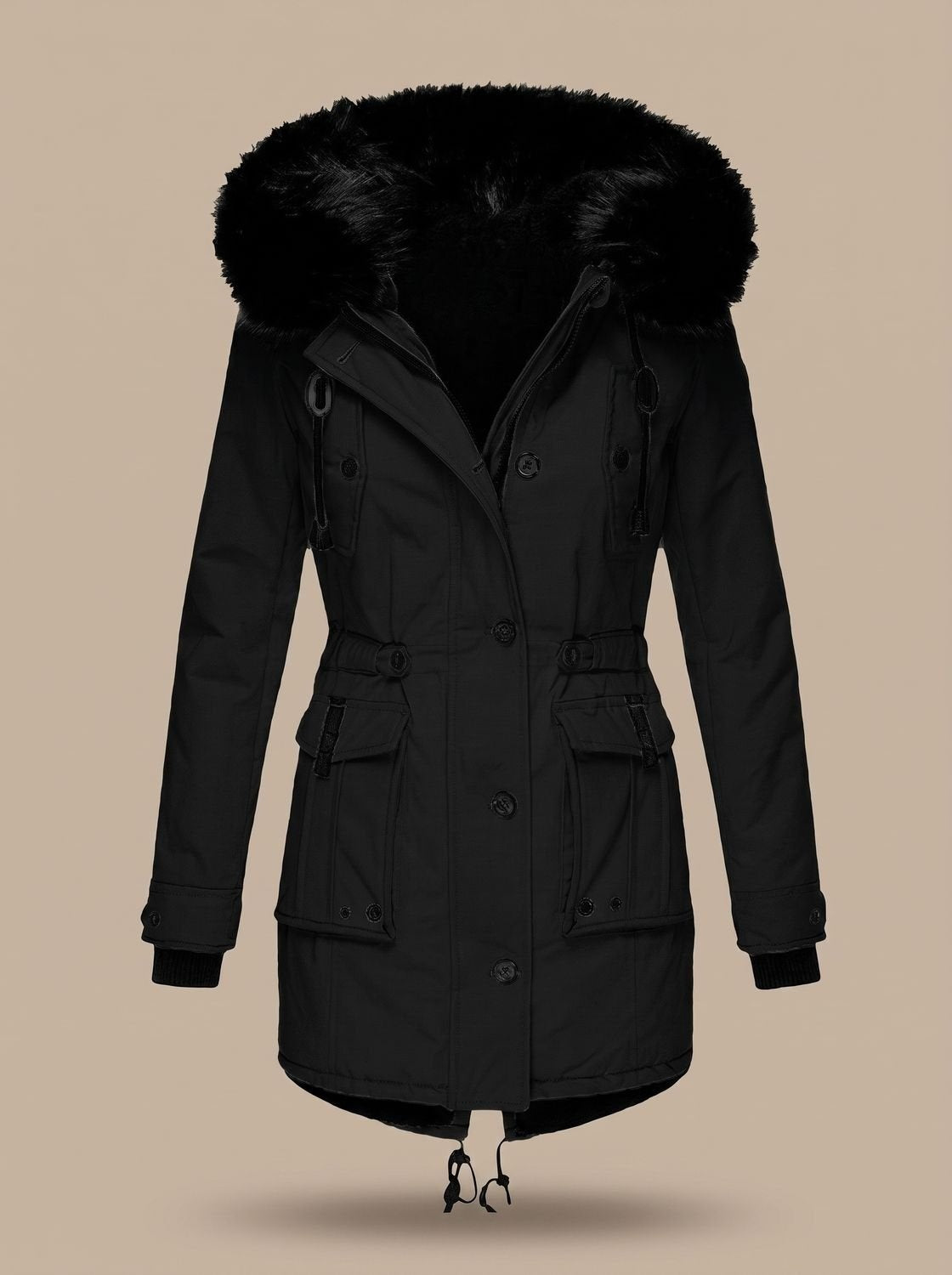 Liselotte | Winterparka Damen mit Kunstfellkapuze Tailliert Gefüttert