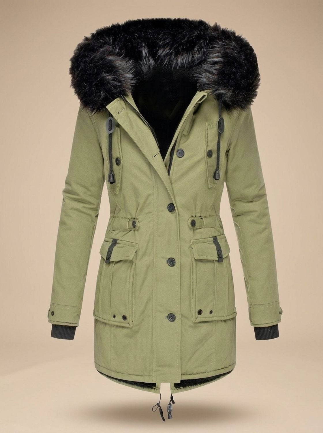 Liselotte | Winterparka Damen mit Kunstfellkapuze Tailliert Gefüttert