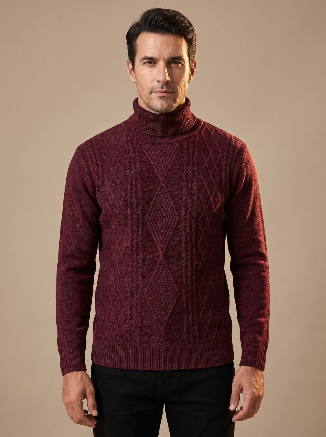 Livio | Rollkragen Pullover Herren mit Zopfmuster Strick Slim Fit