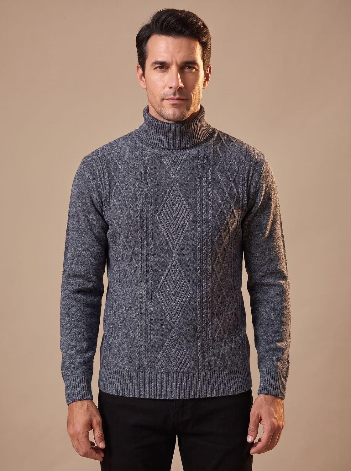 Livio | Rollkragen Pullover Herren mit Zopfmuster Strick Slim Fit
