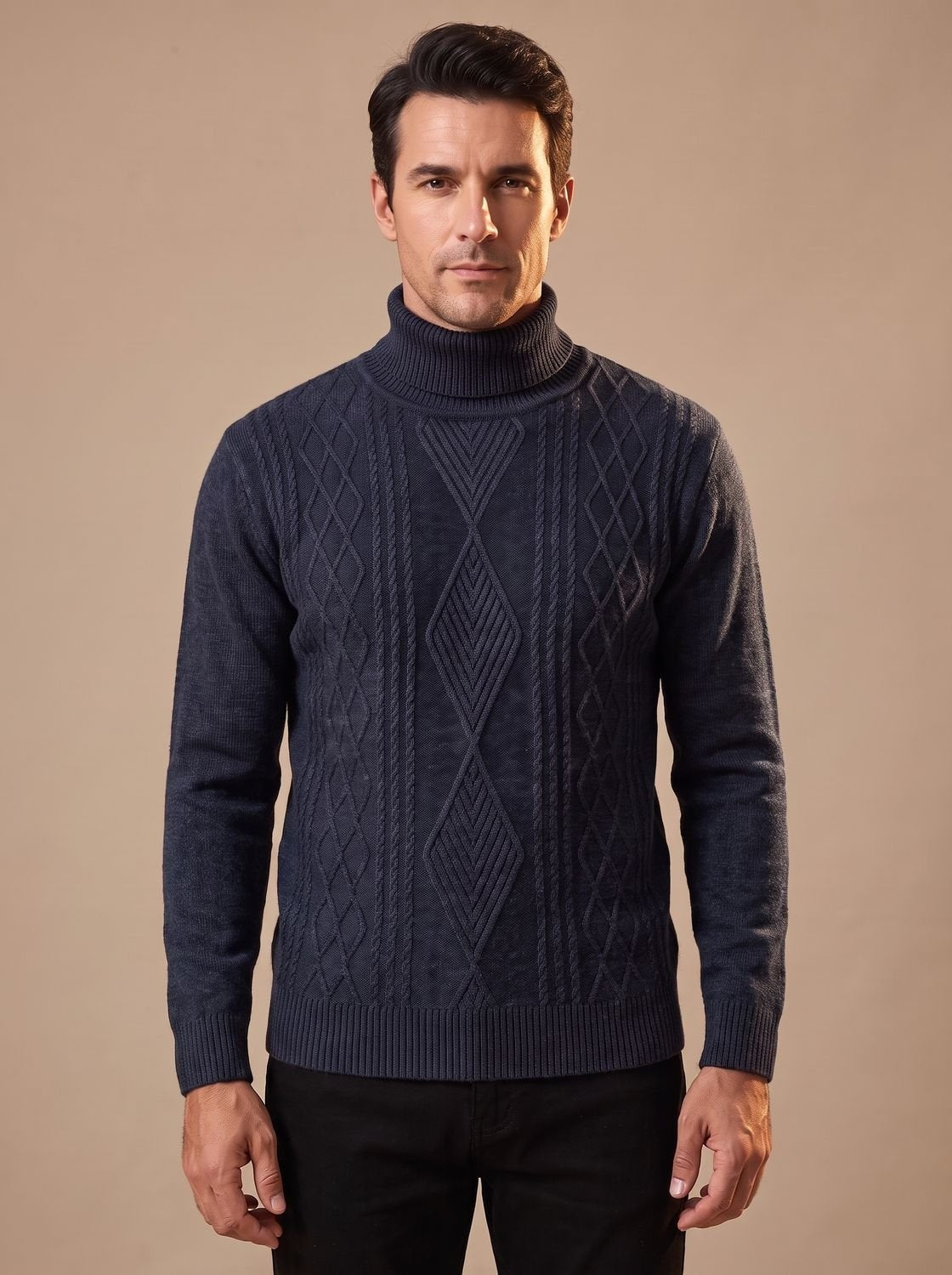 Livio | Rollkragen Pullover Herren mit Zopfmuster Strick Slim Fit